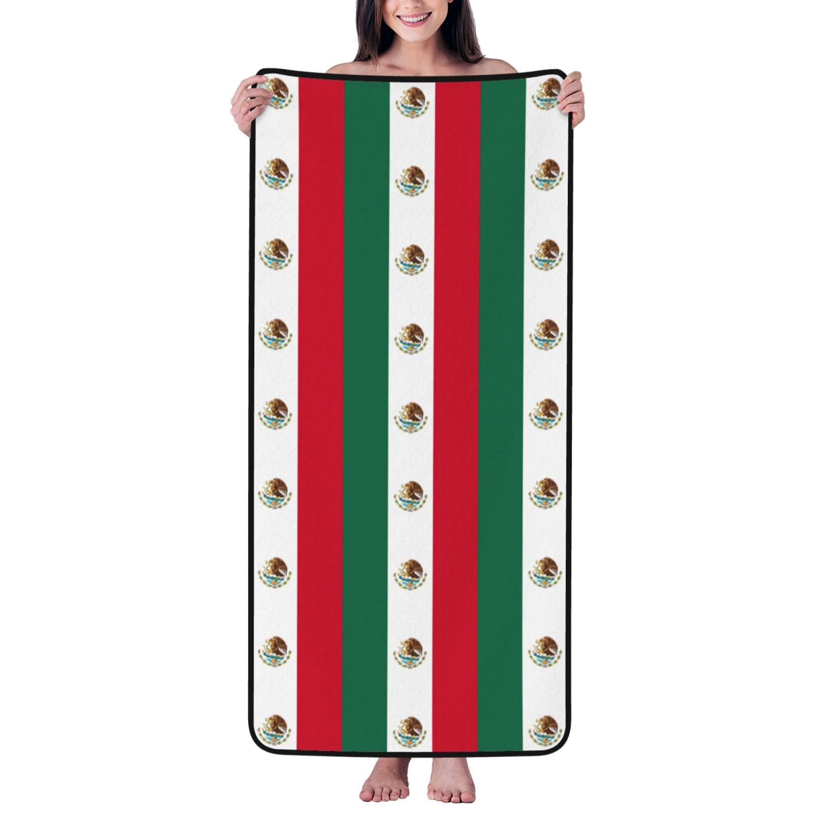 pojknbv Flag Of Mexico Print Comfortable Coral Velvet Bath Towel Home Bathroom Hotel Spa Beach Travel Holidays
