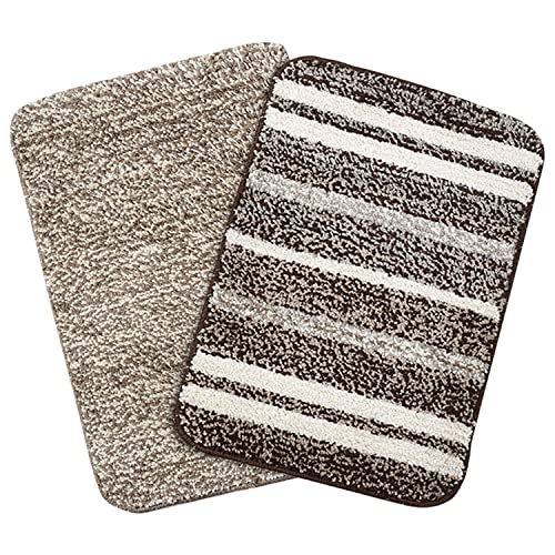 Saral Home Solid & Striped Microfiber Anti-Skid Bath Mats (Brown,35X50 cm, Set of 2)
