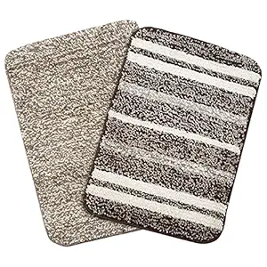 SARAL HOME EASY LIVING Saral Home Microfiber Striped Anti-Skid Set Of 2 Bathmats (Brown,35X50 Cm, Rectangular)