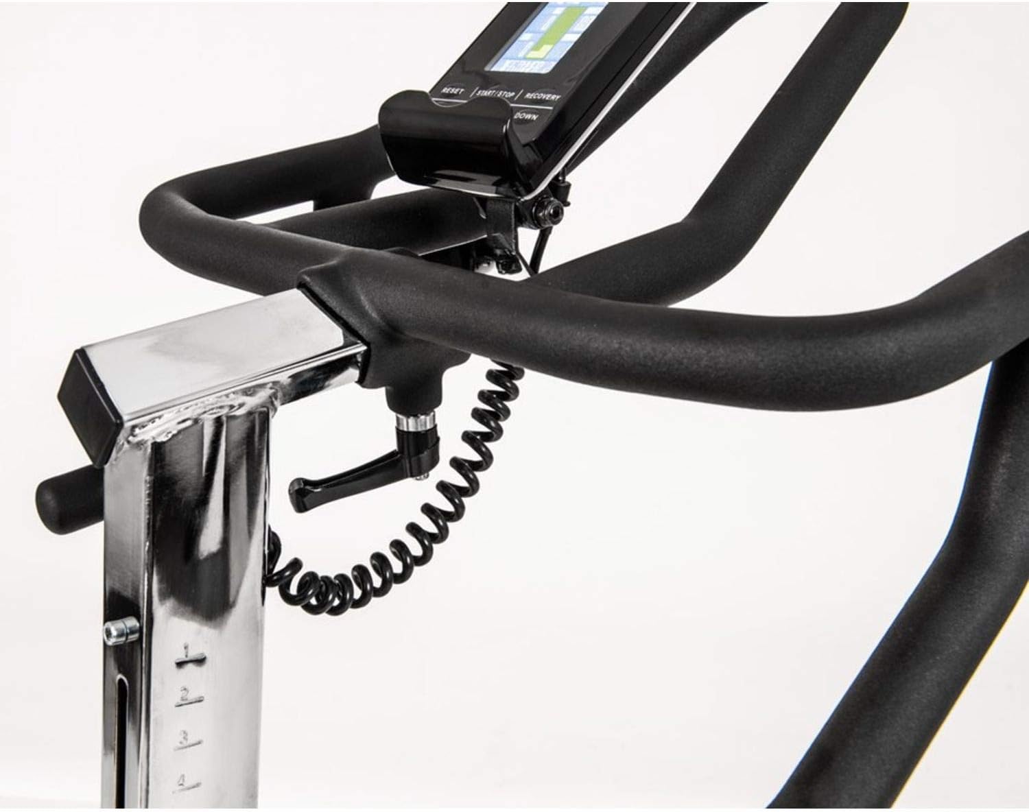 Close-up of the handlebar adjustment mechanism on the TOORX SRX 3500