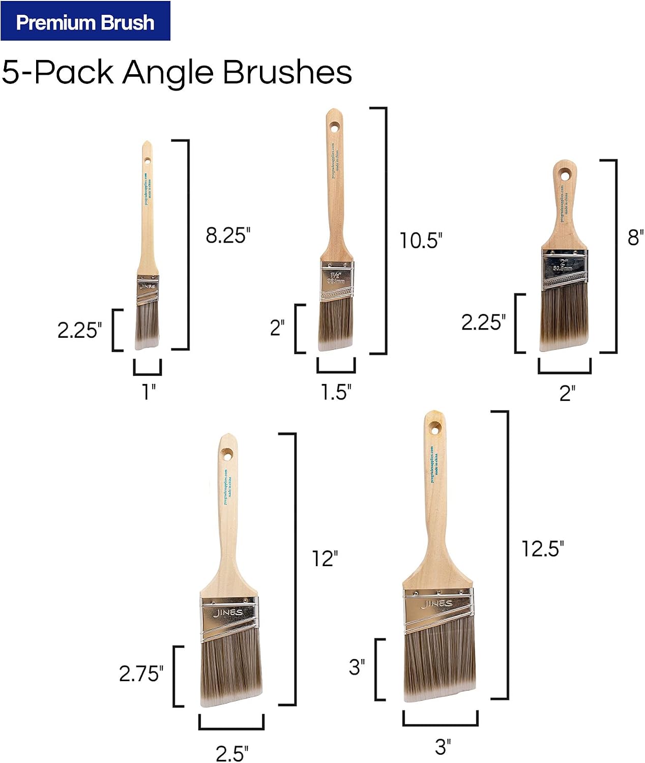 Pro Grade - Paint Brushes - 5 Pack Variety Angle Paint Brushes
