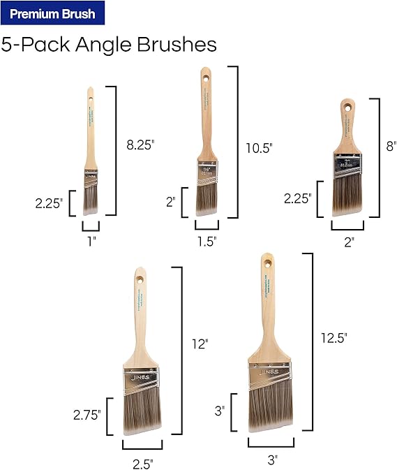 Pro Grade - Paint Brushes - 5 Pack Variety Angle Paint Brushes