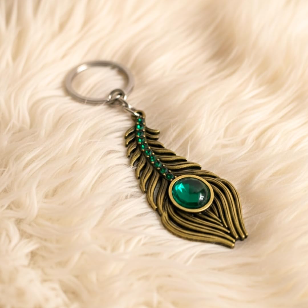 Sparkling Morpankh Metal Keychain for Men & Women | Peacock Feather Design Key Ring for Bike, Car, Home Keys | Stylish Keyring for Gifting-image-6