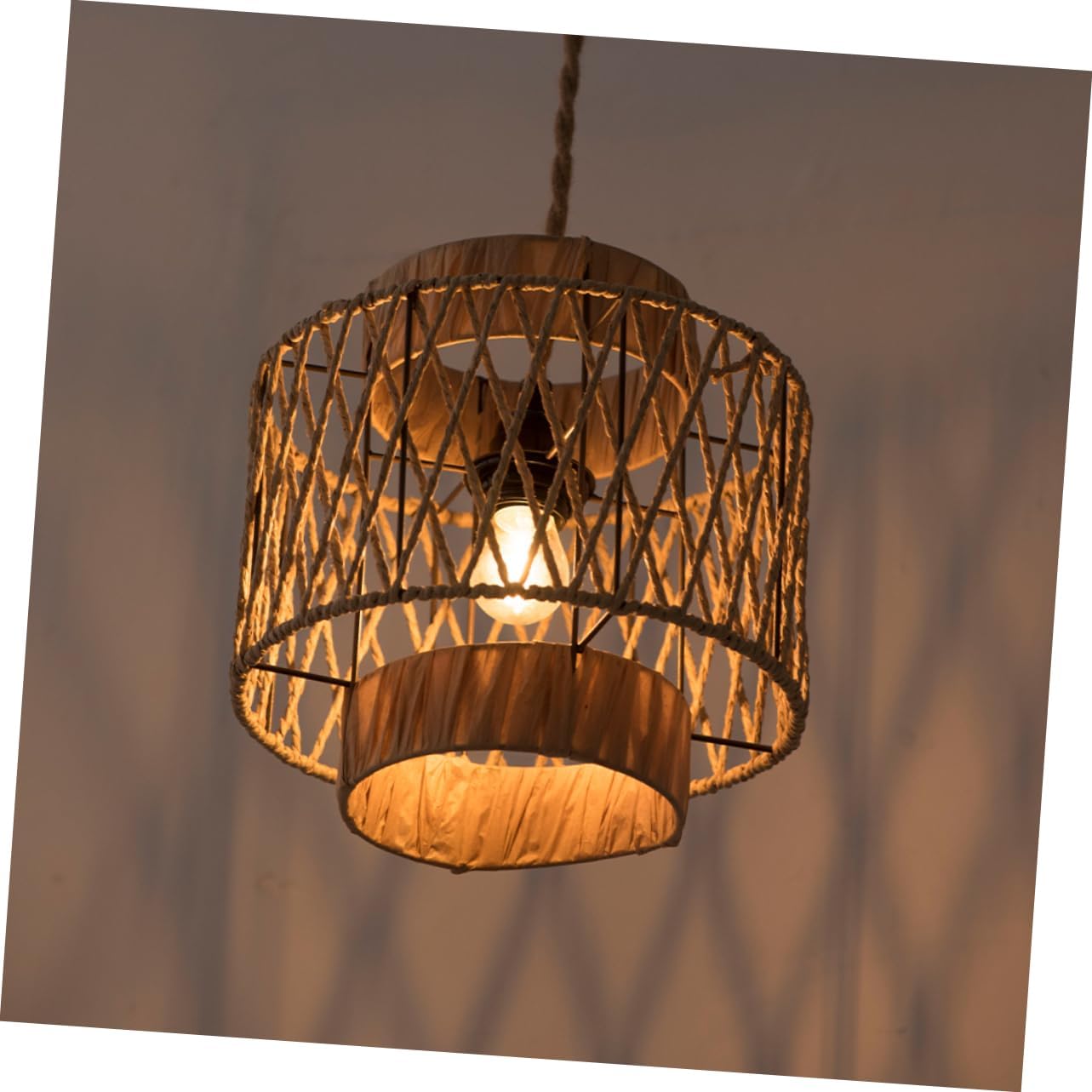 Farmhouse Bohemian Ceiling Light Cover Handwoven Paper Rope Lampshade Replacement for Pendant Lighting Vintage Woven Design Smooth Texture for Bedroom Living Restaurant and Office