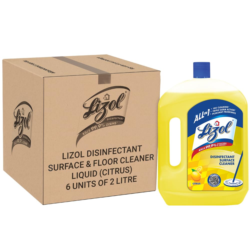Lizol Disinfectant Surface & Floor Cleaner Liquid, Citrus - 2 L (Pack of 6)