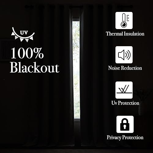 Miniatura 3 de NICETOWN Cortinas de lino sintético 100% opacas para dormitorio, con ojales de lino grueso, 2 capas, cortinas térmicas que reducen el sonido,