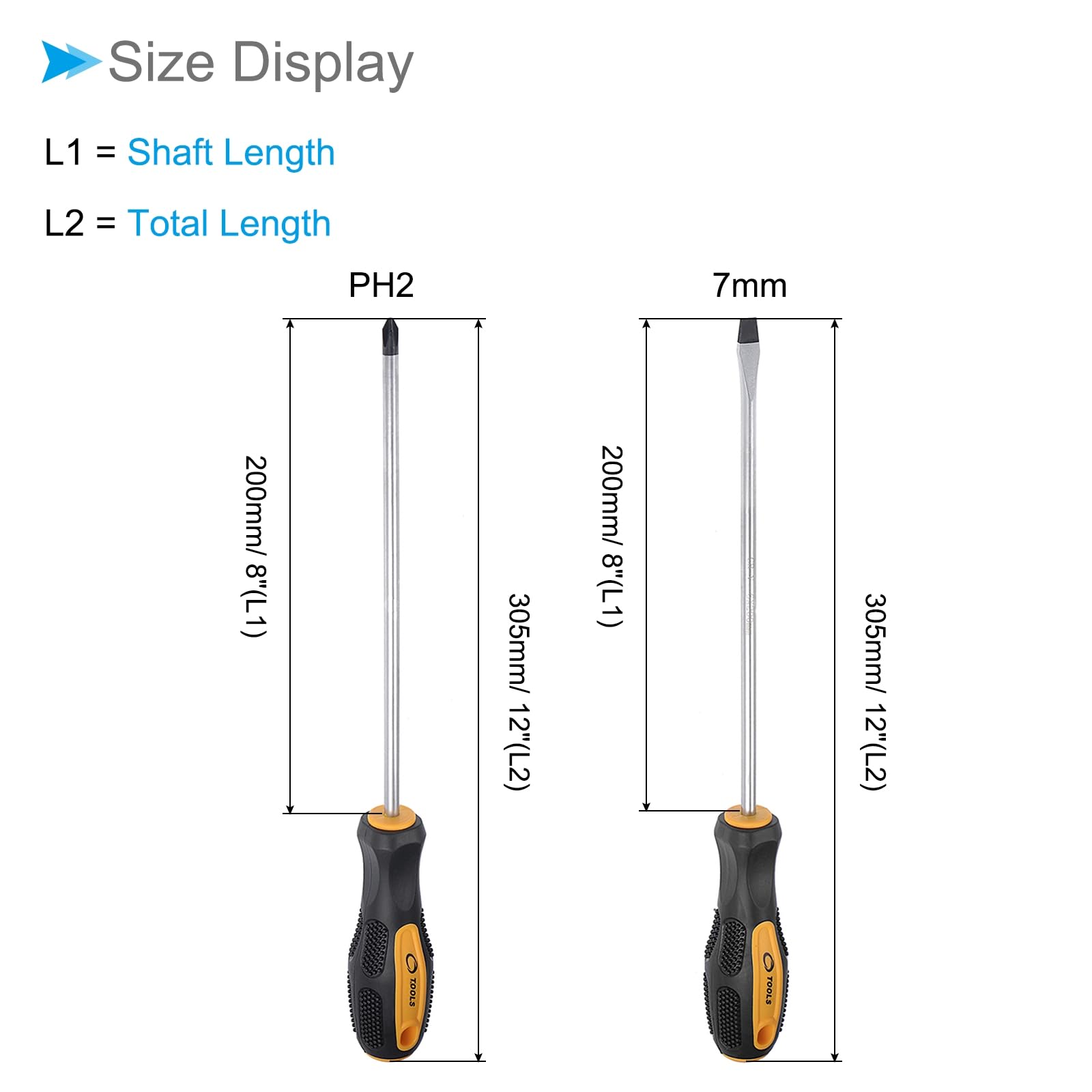 CoCud Magnetic Screwdriver Set, PH2 Phillips 7mm Slotted 8" Shaft, Phillips Slotted Screwdrivers with Non-Slip Handle - Image 2