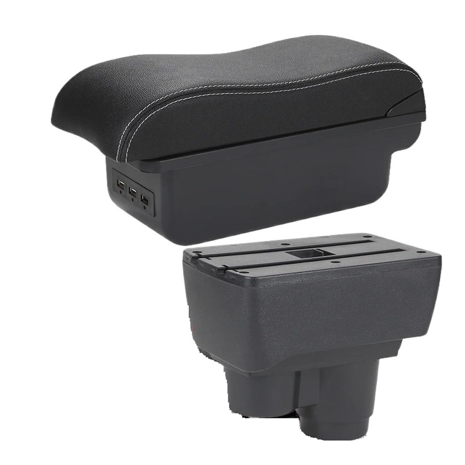 UMDJJU For Duster 2019-2024 Armrest Box Car Parts Storage Bracing Heighten Accessorie Car Centre Console Armrest Box(B3 Black white 3USB)