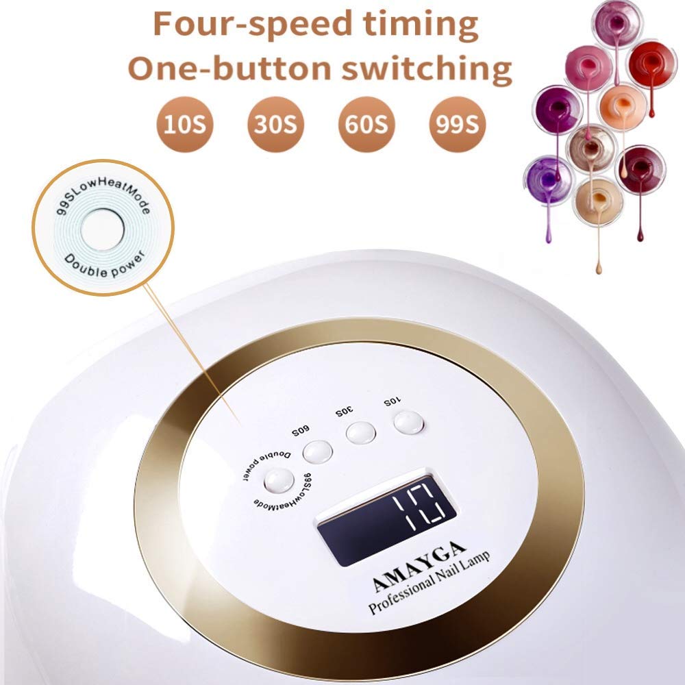 Lampada Unghie UV LED,168W Fornetto per Manicure/Pedicure Permanente Smalto Semipermanente 4 Timer con 10s/30s/60s/99s Display LED Automatico Sensore