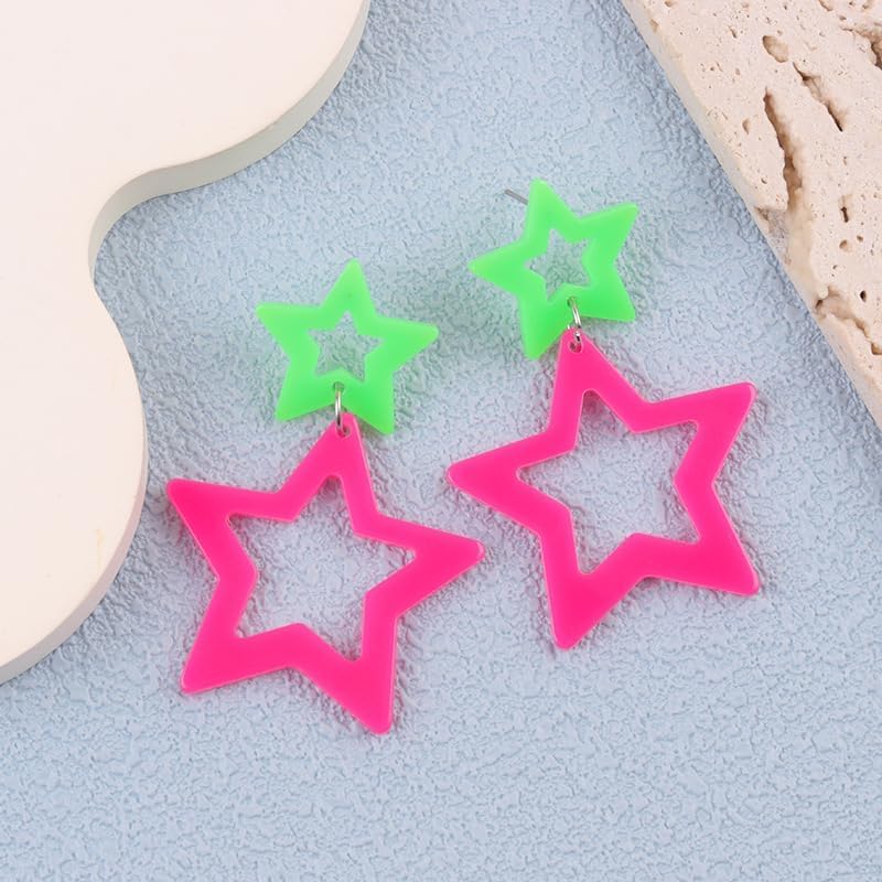 Aretes colgantes de estrella de neón coloridos de los años 80 y 90 para mujer, accesorio de fiesta de Halloween