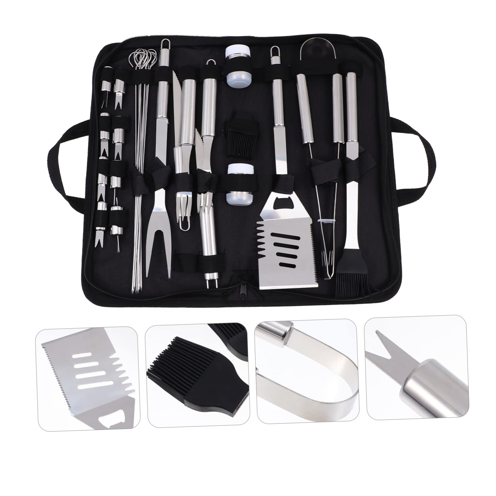 ifundom Strumenti Barbecue Acciaio Inossidabile Esterno Nero Utensili Barbecue Accessori Kit Strumenti Portatile