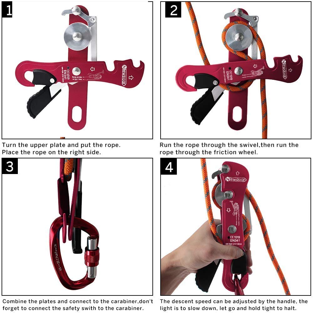 NewDoar Descendeur d'escalade pour cordes 9-12 mm - Certification CE