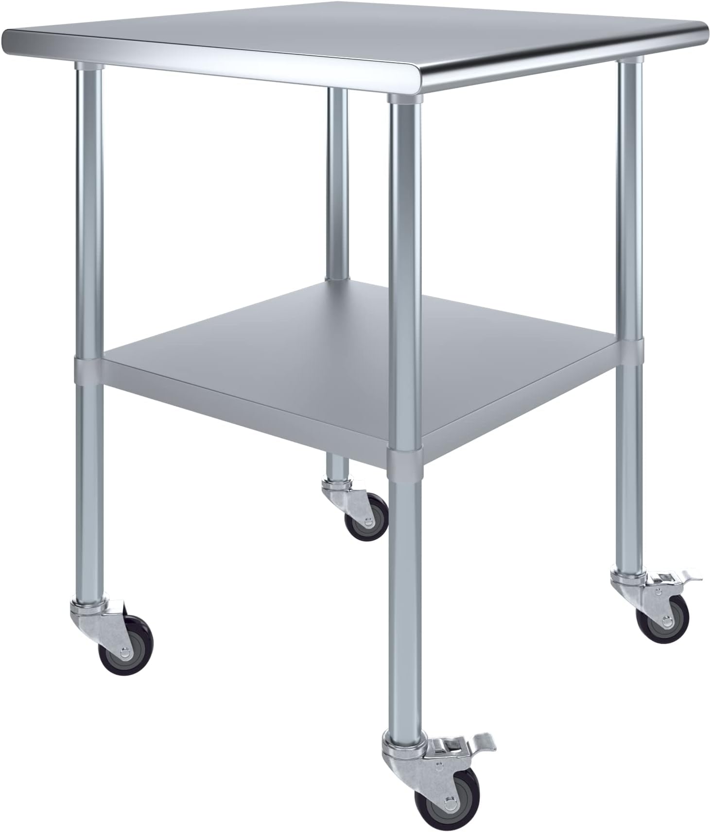 AmGood 30" x 30" Stainless Steel Work Table with Casters | Heavy Duty Metal Utility Table On Wheels | Kitchen Island Cart