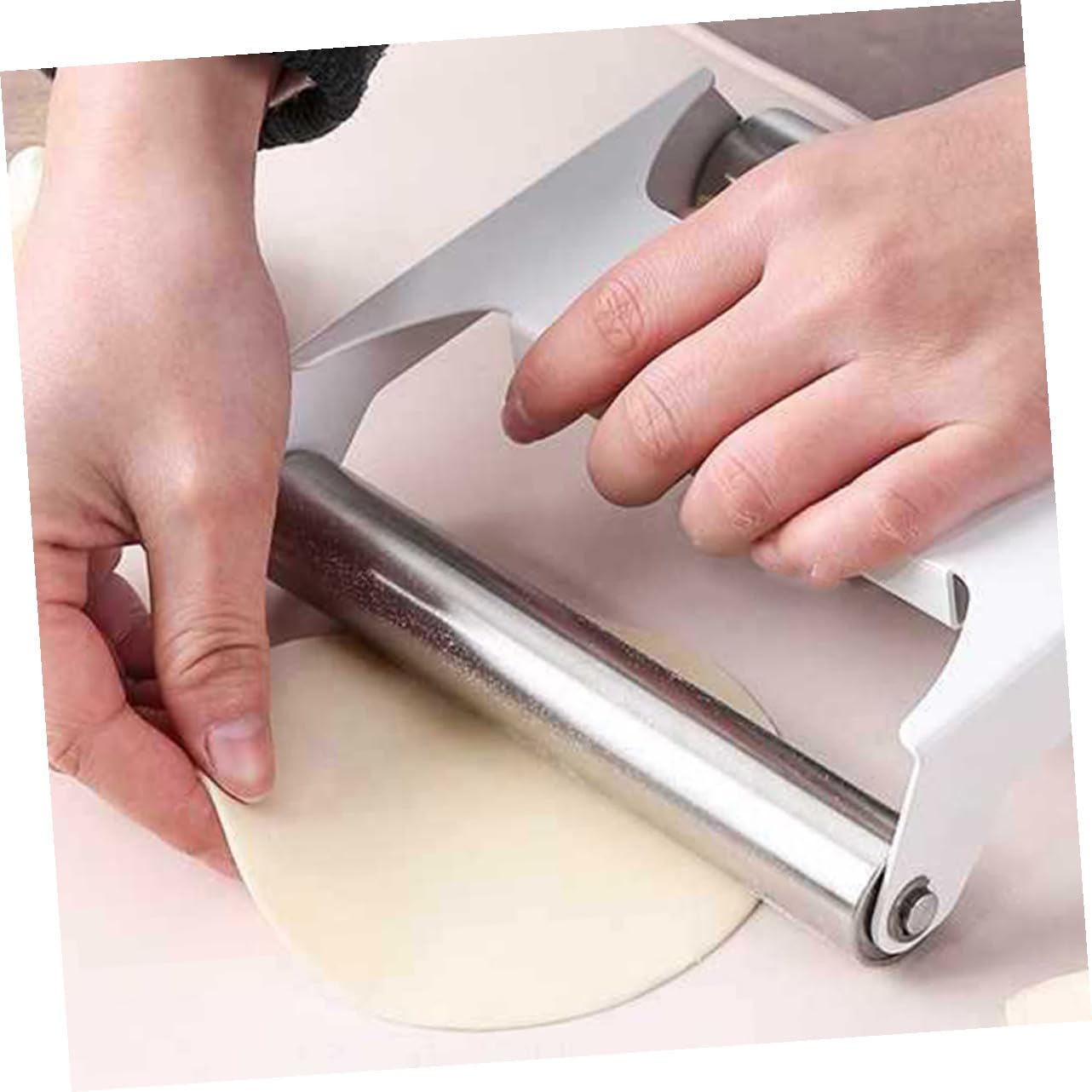 POPETPOP Mattarello da Forno in Acciaio Inox 304 Doppio Perno, Facile da Usare e Antiaderente, per Pasta Sfoglia, Pizza e Noodles Fatti a Mano