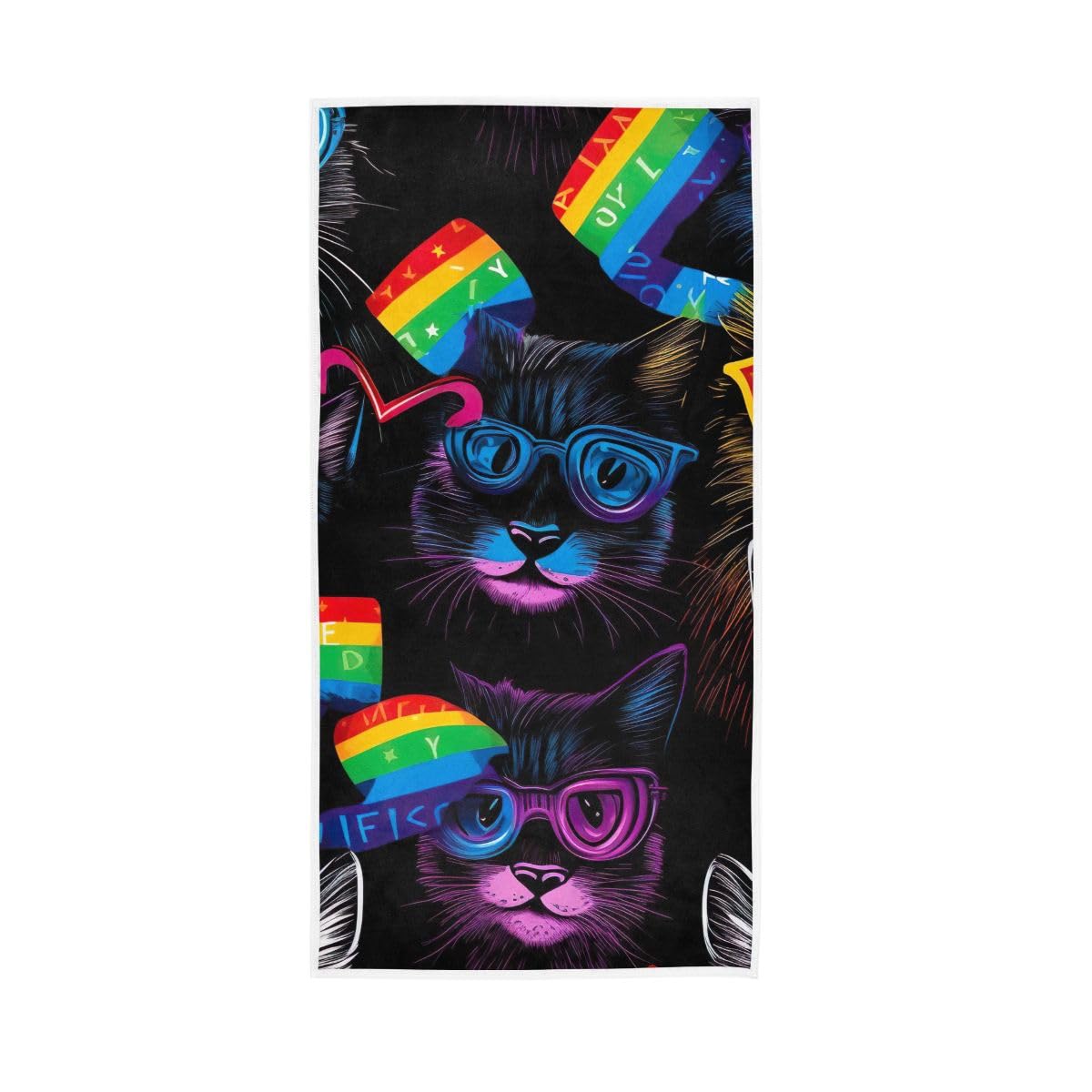 LSRCPD LGBT Pride Cats on Dark Hand Towel Cotton Absorbent Soft Decorative Towel for Bathroom 15 x 30 Inch