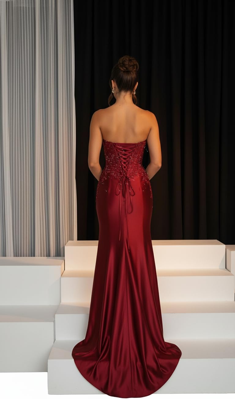 Strapless Prom Dresses for Women 2026 Long Sparkly Sequin Mermaid Evening Dresses Formal Gown with Slit