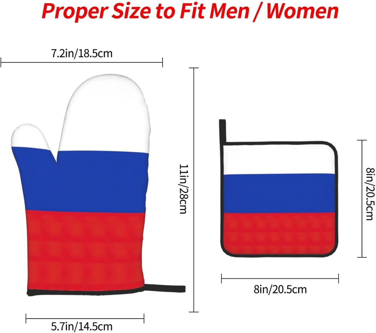 Russian Flag Print Heat Resistant Microwave Gloves, Used for Baking, Cooking, and Fashion Kitchen Essentials