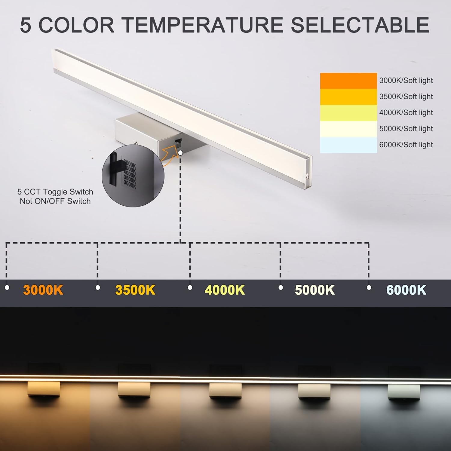 BRIVOLART LED Modern Bathroom Light Fixtures 18W Brushed Nickel Vanity Lights Bar 5CCT Dimmable ixture Over Mirror Vanity Light for Bathroom Lighting 23.6 inch Brushed Nickel-5 Color Temperature 23.6 Inch