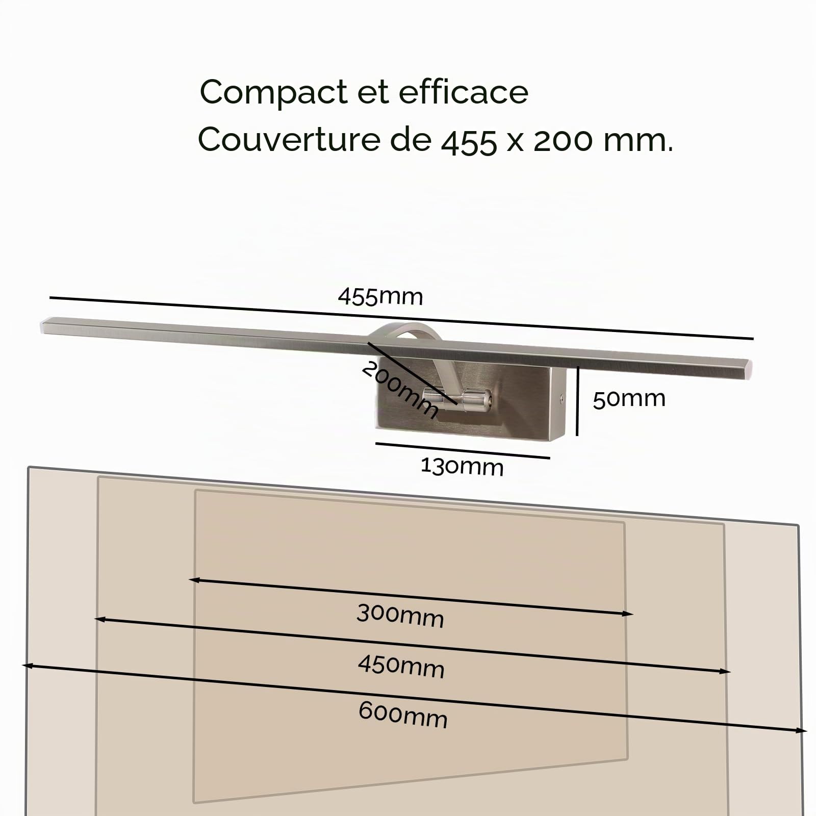 Alpinaluz Applique murale LED pour éclairage de tableaux, miroirs et meubles, 8 W, 45 cm, lumière chaude 2 700 K, angle réglable, acier avec finition nickel satiné, driver KGP intégré