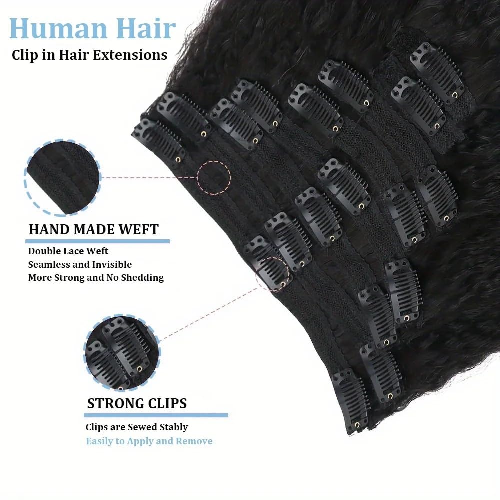 Przedłużanie włosów Kinky Straight Clip in doczepiane włosy Bezszwowe klipsy Prawdziwe ludzkie Naturalne czarne proste Yaki dla czarnych kobiet(22inches 120g)