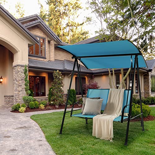 Image of Tangkula 2 Person Porch Swing, Patio Swing with Adjustable Canopy, Comfortable Fabric Seat & Heavy-Duty Steel Frame, Outdoor Canopy Swing for Patio, Garden, Poolside (Navy Blue)