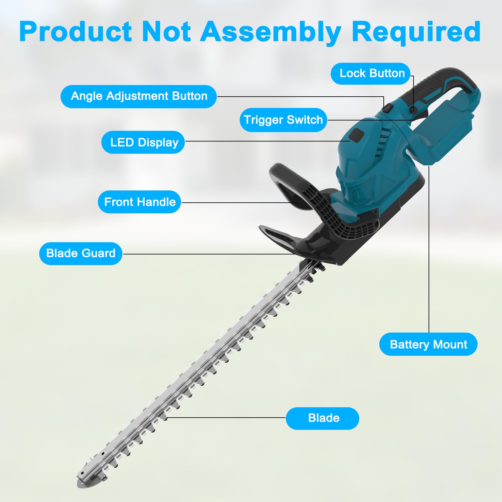 52CM Lange Heckenschere für Makita-18V-Akku, kabellose Hand-Strauchschere, elektrische Heckenschere (Schnittleistung von 15 mm, bürstenloser Motor, 180° drehbarer Kopf, Ohne Akku)