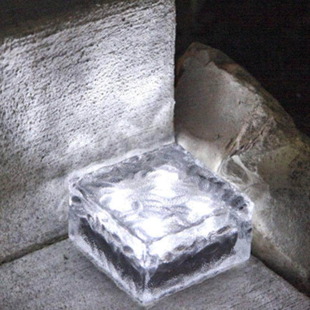 Set di 4 luci a LED a energia solare per esterni, a forma di mattoni, ricaricabili, automatiche, dal tramonto all'alba, in vetro, impermeabili, per giardino, patio, vialetto (luce bianca)