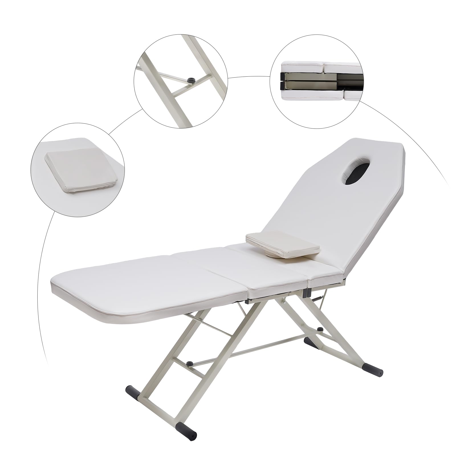 Klappbar Massageliege,Tragbare Massageliege, Mobiler Massagetisch, Faltbares Spa-Bett Tattoo-Bett Schönheitssalon Therapie Tattoo-Liege Leichtgewicht, Anti-Rutsch-Matte, weiß