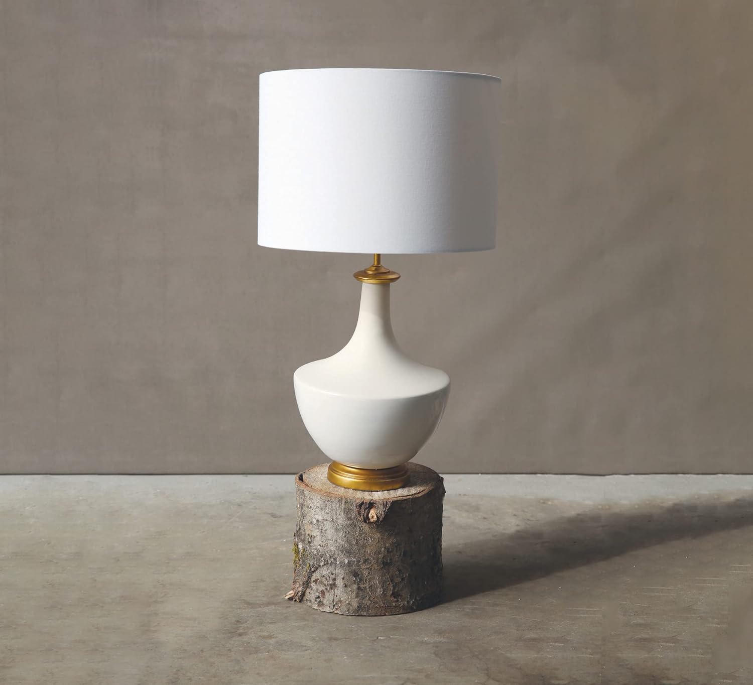 Ceramic Table Lamp with Linen Shade, Cream