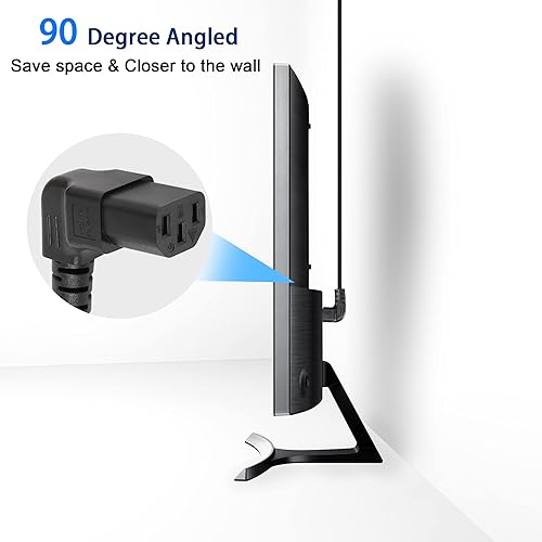 Miniatura 8 de GELRHORN - Cable de resorte eléctrico de 4.9 pies, 90 grados, 3 clavijas, NEMA 5-15P a IEC 320 C13, 10 A, 250 V15 A, 125 V, 18 WAG, ángulo