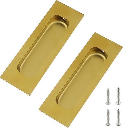 Vista 6 de T Tulead 2 manijas de acero inoxidable para puerta empotradas, manijas rectangulares planas para puertas correderas, manijas de níquel cepillado