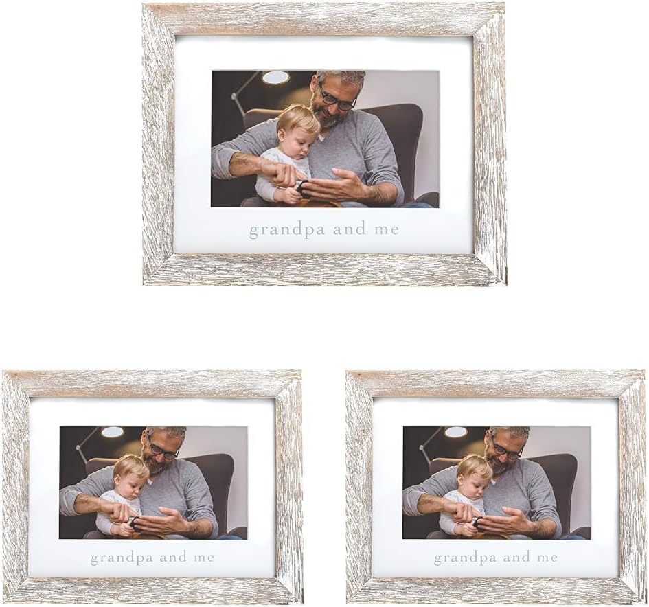 Pearhead Grandpa and Me Rustic Picture Frame, Gender Neutral Nursery Decor, Farmhouse Style Wall or Tabletop Display, Gift for New Dad or Grandfather, 4x6 Photo Insert, Distressed Wood (Pack of 3)