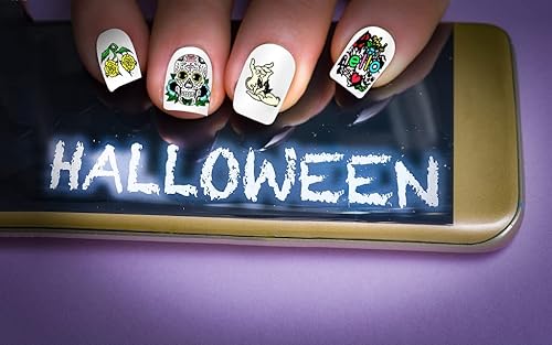 Miniatura 10 de Platos de estampado de uñas de Halloween, kit de estampado de uñas de calabaza, calavera, murciélago, búho, esqueleto, fantasma, imagen de fantasma,