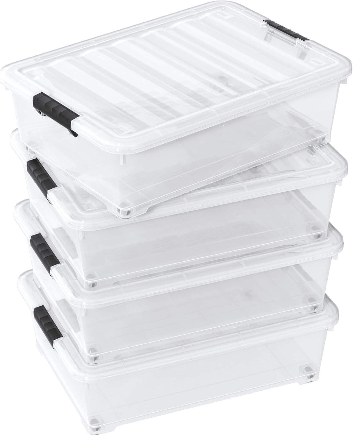 Wakikini 25 Quart Clear Plastic Underbed Storage Bins, 4