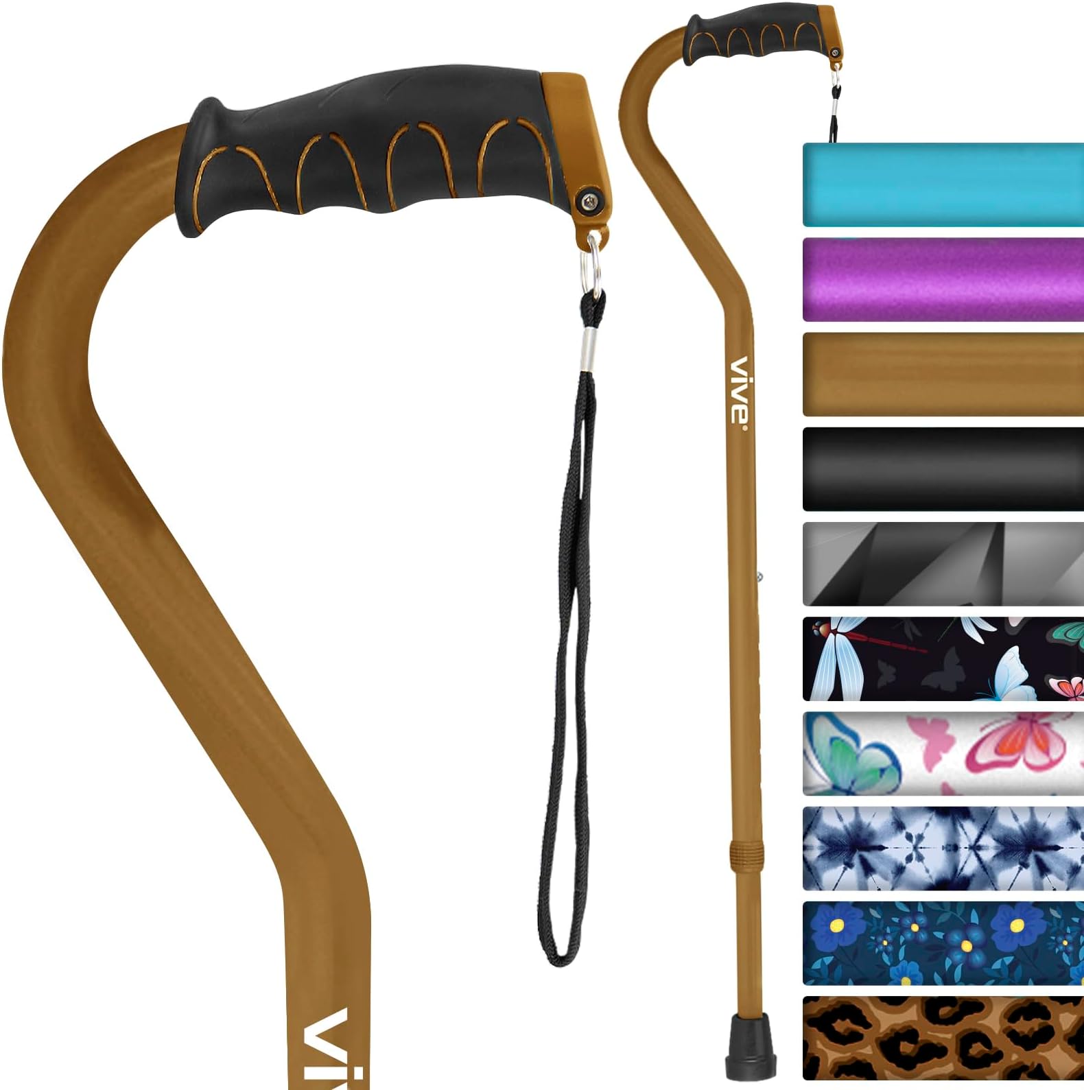 Vive Walking Cane for Women, Men, Elderly - Patented Offset Grip - Lightweight Adjustable Walking Aid with a Non-Slip Tip - Sturdy Balancing Mobility Aid for Seniors