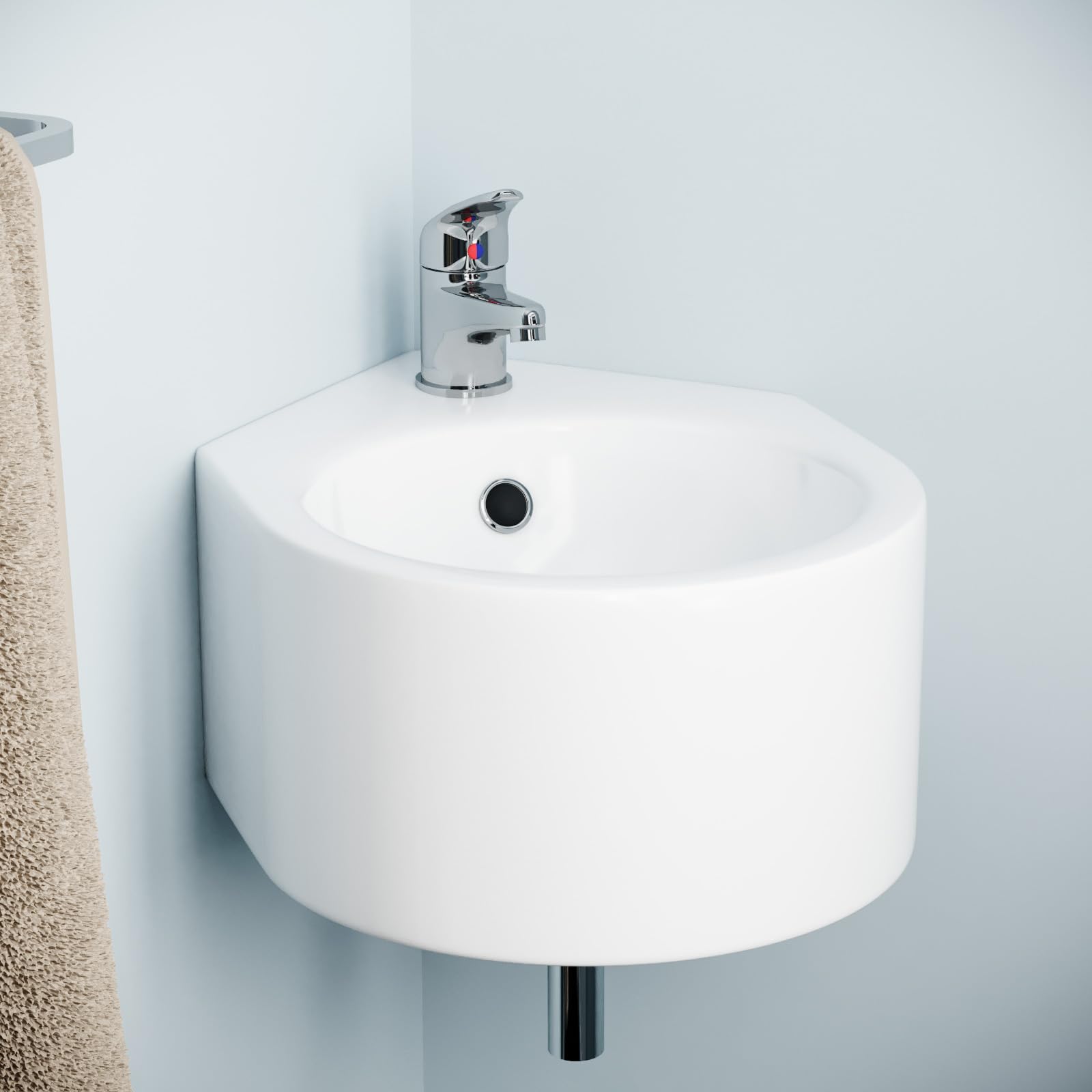 Nes Home White Bathroom Wall Hung Cloakroom Ceramic Compact Corner 310 X 435Mm Basin Sink