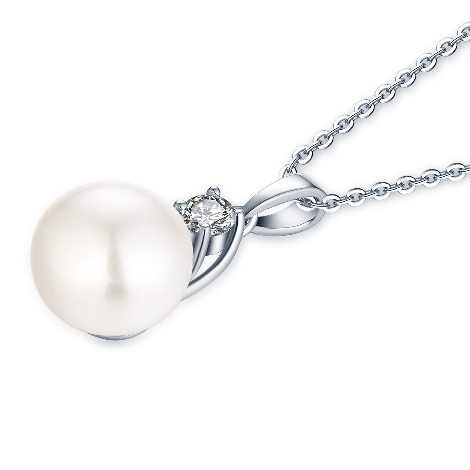 JO WISDOM Damen Perlen Kette Silber 925,Halskette Anhänger 8mm/10mm Weiß/Schwarz Süßwasserperle mit 3A Zirkonia,Schmuck für Frauen