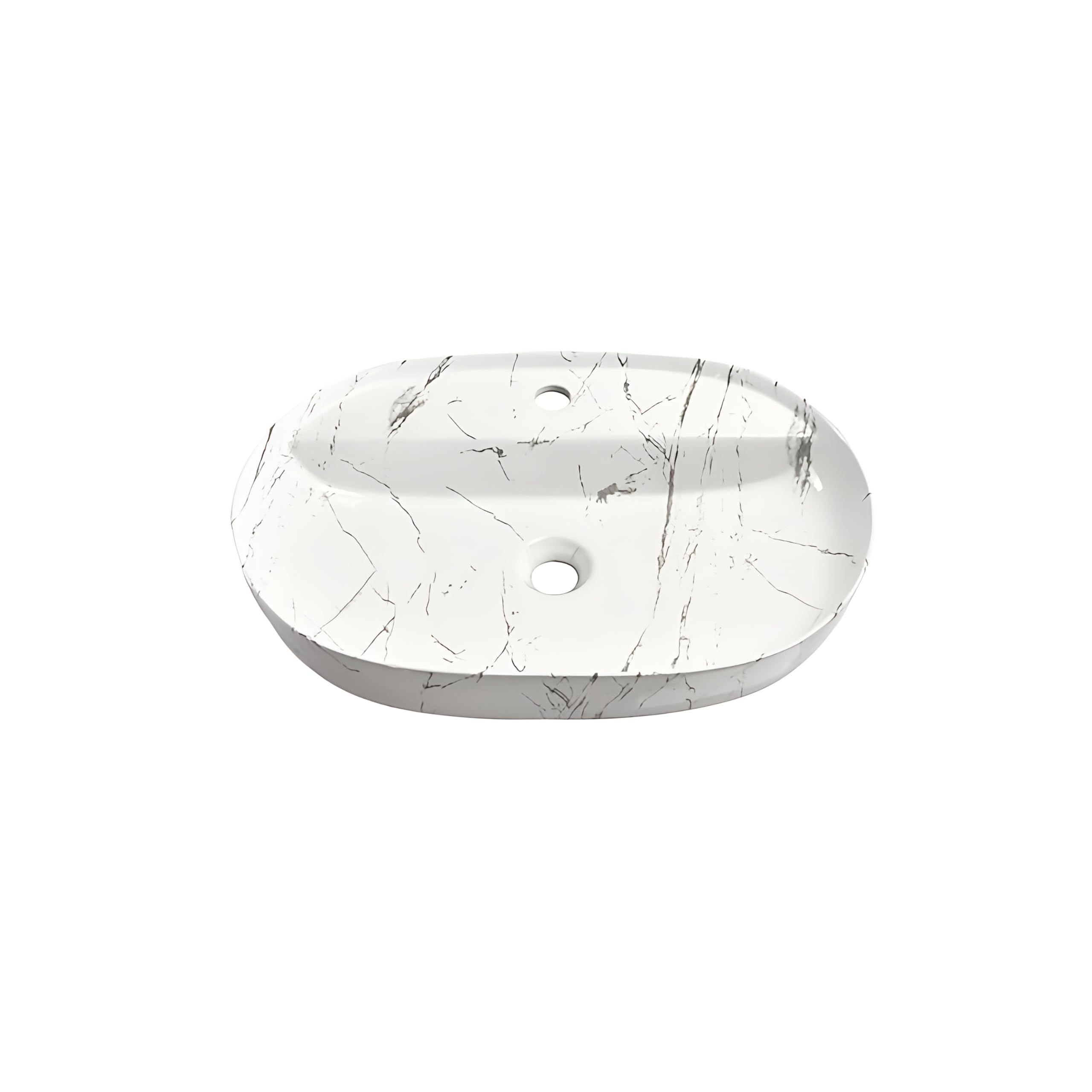 Umywalka ceramiczna owalna - 50 x 40 x 13 cm - Biały/marmur - nablatowa i WC dla gości - do rąk