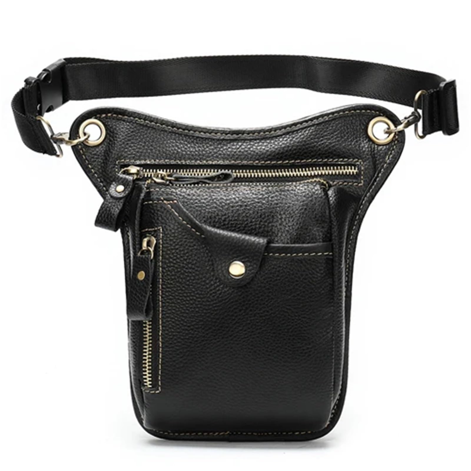 Bolsa Pierna Moto Riñonera de Cuero for Pierna, Tipo riñonera, for Motocicleta, for teléfono, Viaje, pequeña, for Hombre(Black)