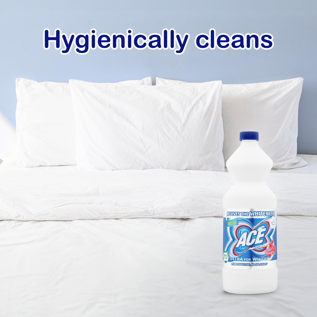 6x Ace Ultra for Whites Candeggina Bleichmittel Für strahlend weiße Wäsche um hartnäckige Flecken zu entfernen 1Lt + Beni Culinari Kostenloser Schlüsselanhänger