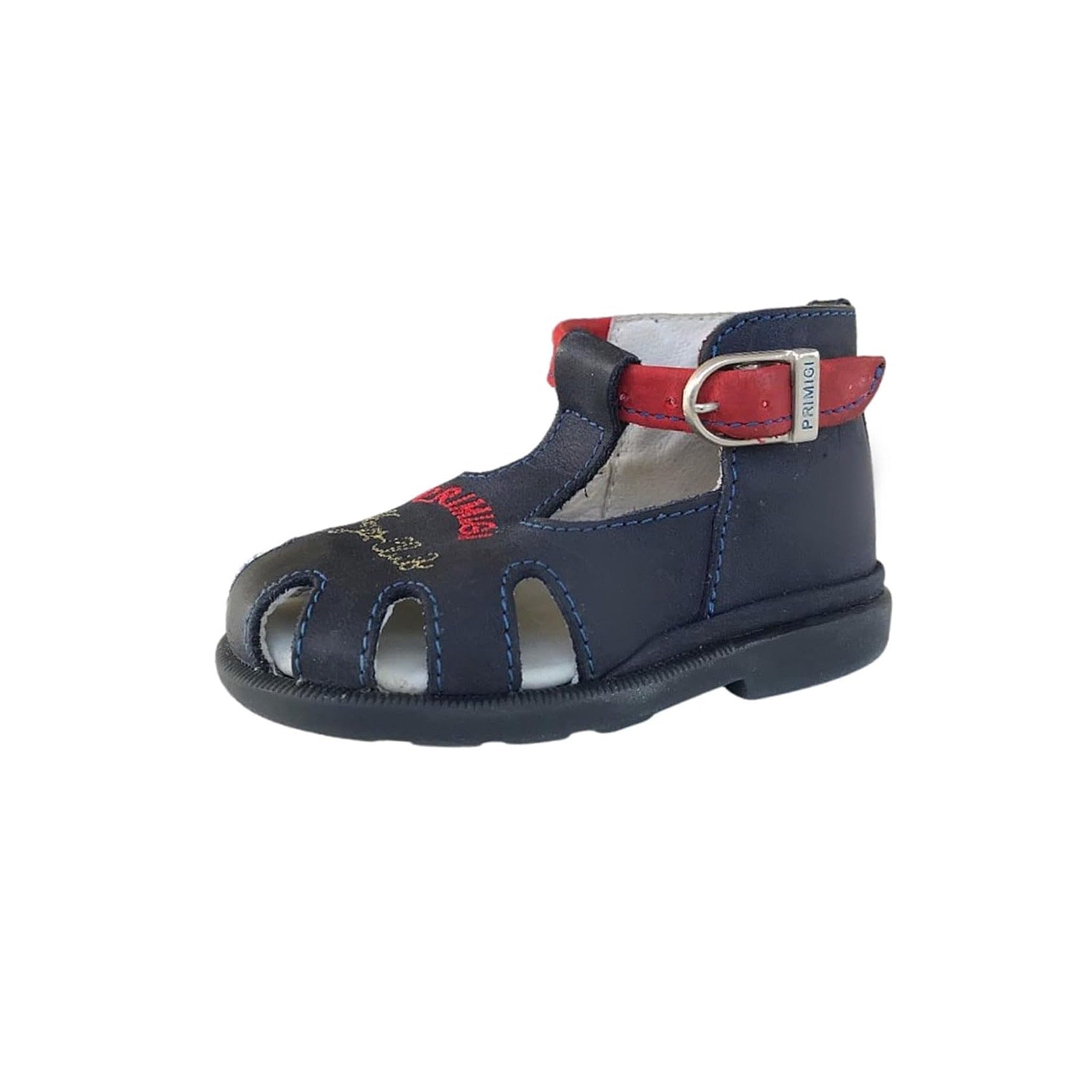 Generico Sandali Bambino Vera Pelle Blu Navy Rosso Gabbia Fibbia, 20 | Da Bambino, Pelle Naturale, Colore Blu Navy e Rosso, Modello a Gabbia, Fibbia Regolabile, Comfort