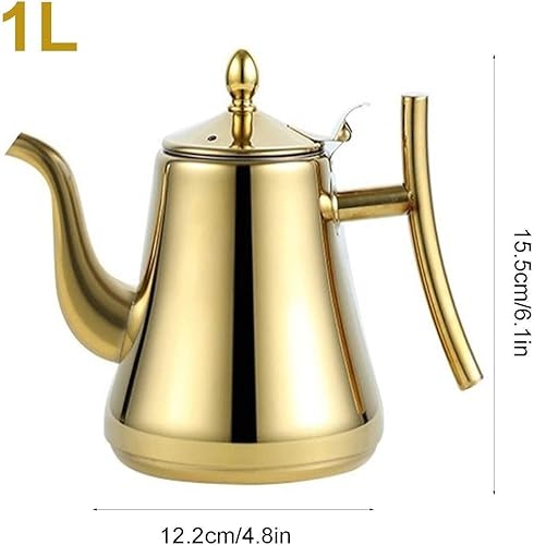 Miniatura 2 de Premium Gooseneck Stainless Steel Tea Kettle - 1L Capacity for Pour Over Coffee and Tea, Ideal for Home, Office, and Camping(Gold,1.1 Quart)