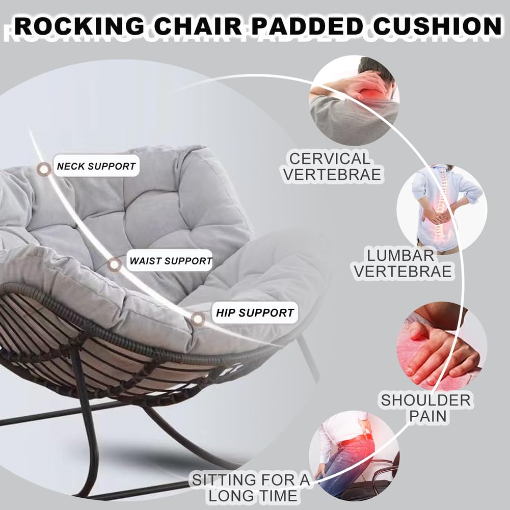 Coussin de Chaise à Bascule Imperméable, Coussin Fauteuil Suspendu Fauteuil Oeuf Coussins Balancoire Chaise Coussin de Chaise Papasan Double pour Jardin, Terrasse, Salon,Noir,115×100cm