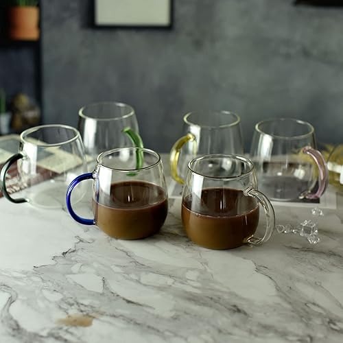 Miniatura 7 de Juego de 4 tazas de café de vidrio transparente de 13 onzas con asas, perfectas para latte, moca, capuchino, té y jugo, juego de tazas de café