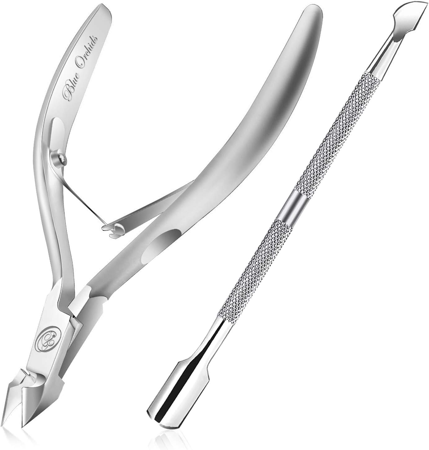 BlueOrchidsCuticle Nipper with Cuticle Pusher-Professional Grade Stainless Steel Cuticle Remover & Cutter-Durable Manicure and Pedicure Tool-Beauty Tool Perfect for Fingernails and Toenails