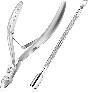 Cuticle Trimmer with Cuticle Pusher - Cuticle Remover Cuticle Nipper Professional Stainless Steel Cuticle Cutter Clipper Durable Pedicure Manicure Tools for Fingernails and Toenails - Half Jaw