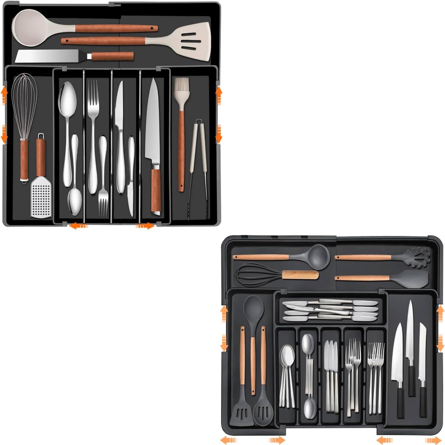 Expandable Large Silverware Organizer - BPA-Free Food-Safe Kitchen Drawer Organizer Adjustable Utensil Drawer Organizer Cutlery Tray for Spoons Forks Knives