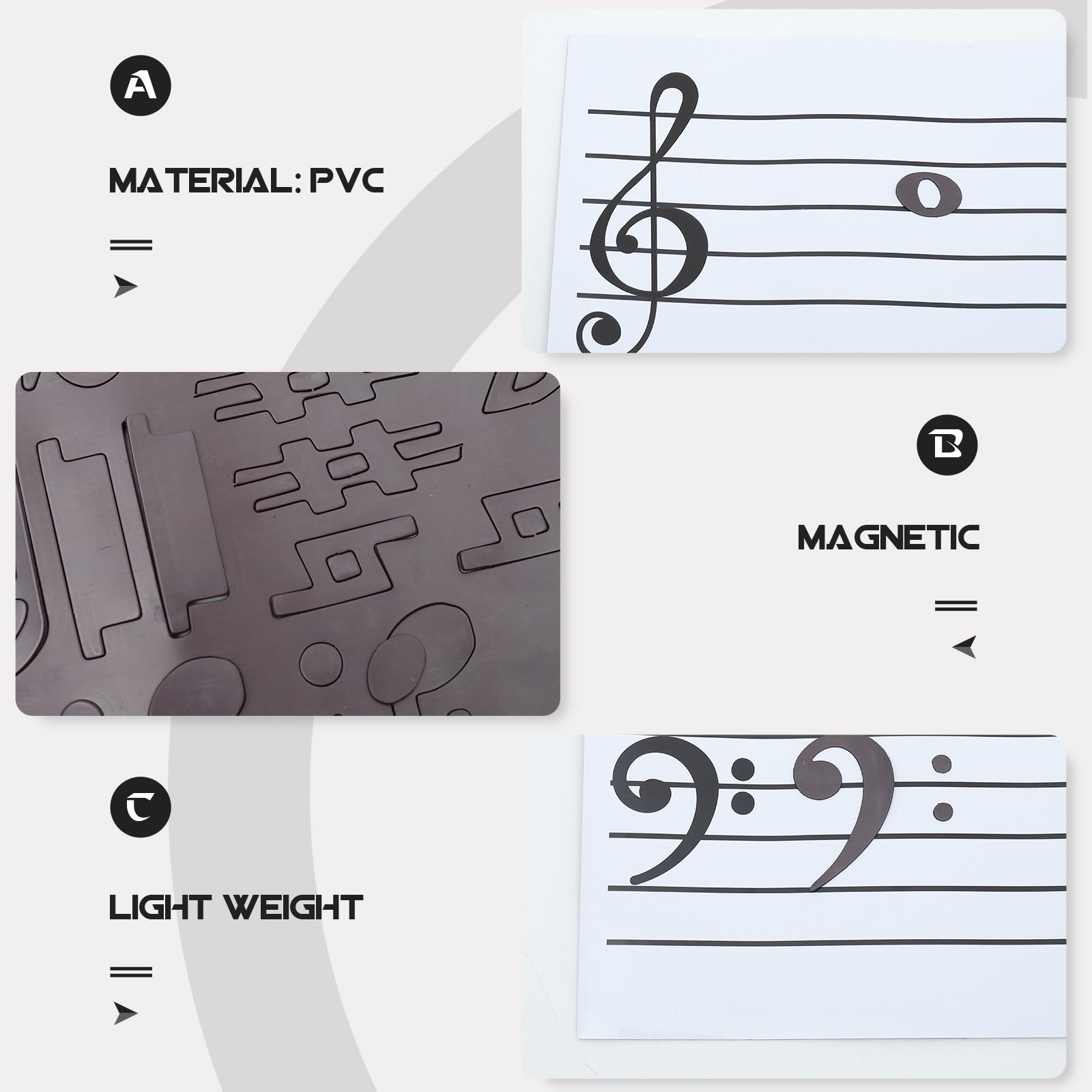Cabilock Tablero Imantado para Enseñanza de Música Pegatinas de Notas Musicales en Pvc, Borrable y Muy Ligero para Estudiantes y Profesores en Ejercicios Musicales