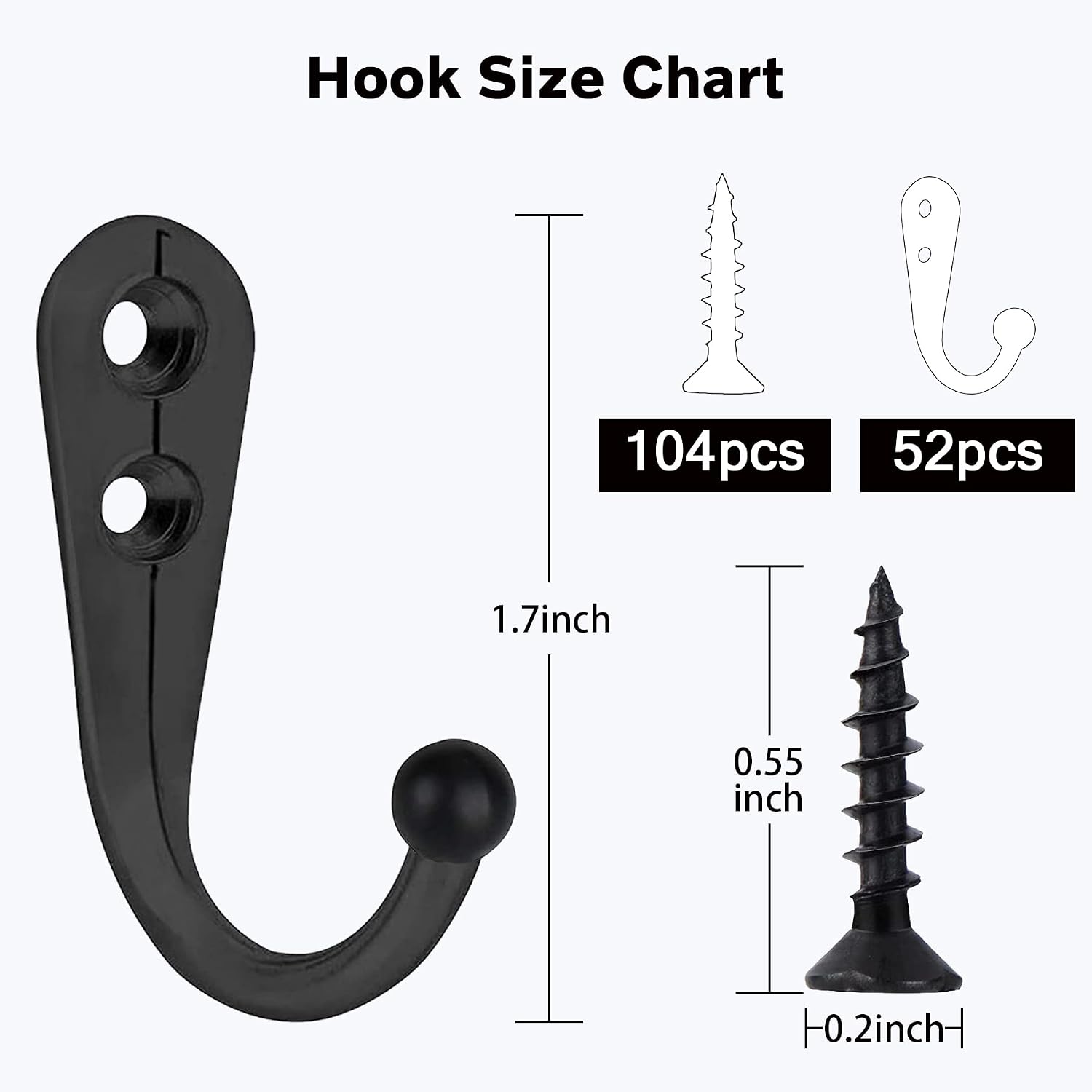Coat Hooks-52 Pack Farmhouse Hooks with 104Pcs Metal Screws Included,Black Decorative Rustic Coat Hooks Rack,Wall Mounted Single Prong Robe Hook,Vintage Organizer Hanging Wire Hook Clothes Hanger