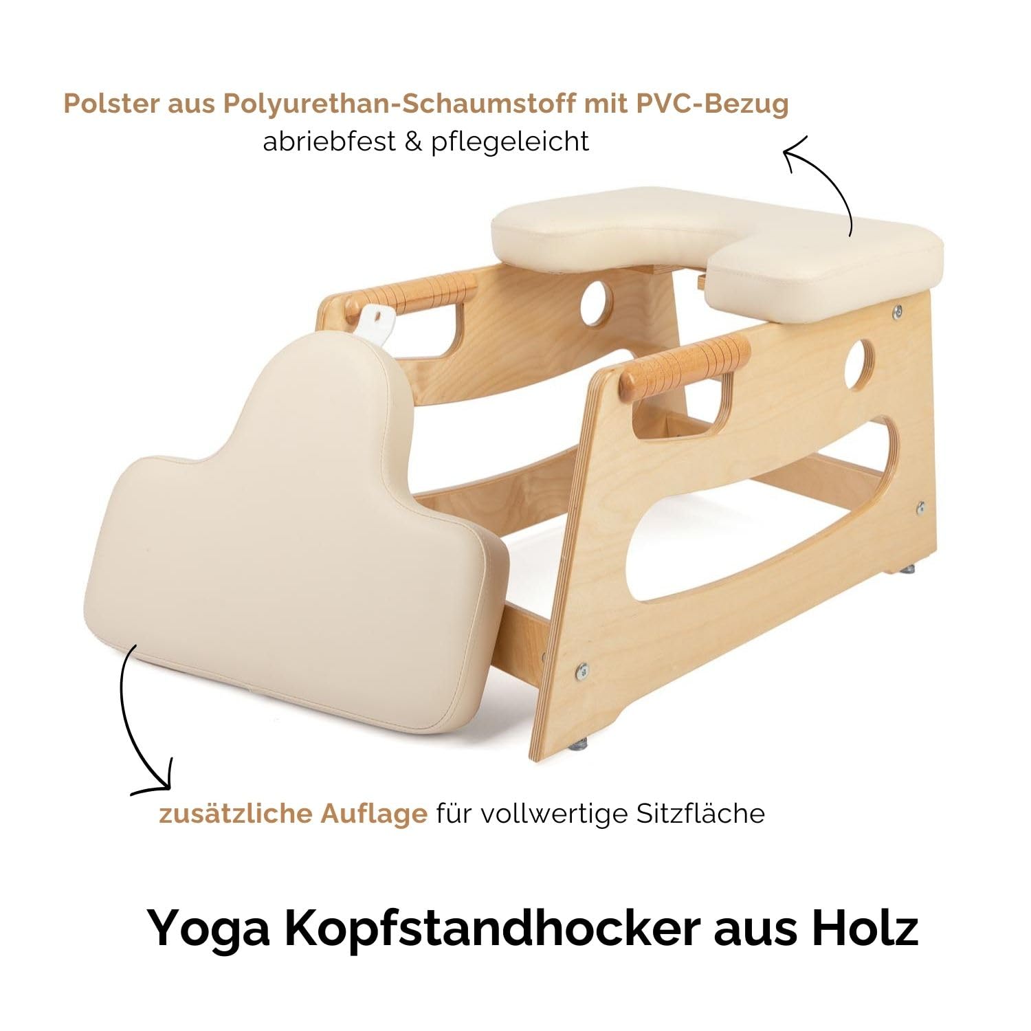Bodhi Kopfstandhocker| Yoga Hocker aus Holz mit praktischen Griffen | Yogastuhl mit Polster für Umkehrhaltung | inkl Zusatzpolster